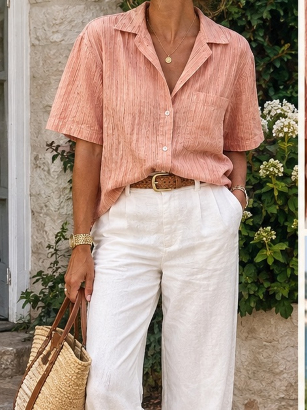 ZARA MAN Salmon Striped Boxy Button Up Shirt Coastal Grandma Resort Camp Collar